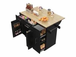 ModernLuxe Isla Cocina|Isla central de cocina - carrito con ruedas y plancha retráctil - 2 cajones y 2 puertas -