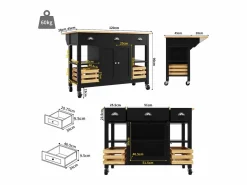 Isla central de cocina - carrito con ruedas y plancha extensible - 3 cajones y 2 puertas -^ModernLuxe Online