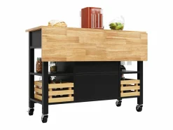 Isla central de cocina - carrito con ruedas y plancha extensible - 3 cajones y 2 puertas -^ModernLuxe Online