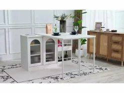 Isla central de cocina - con tabla pivotante deslizable - con puertas de vidrio y espacio de almacenamiento - MDF -^ModernLuxe Online