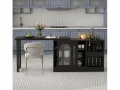 Isla central de cocina - con tabla pivotante deslizable - con puertas de vidrio y espacio de almacenamiento - MDF -^ModernLuxe Online