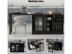 Isla central de cocina - con tabla pivotante deslizable - con puertas de vidrio y espacio de almacenamiento - MDF -^ModernLuxe Online