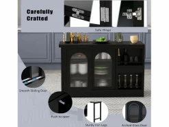 Isla central de cocina - con tabla pivotante deslizable - con puertas de vidrio y espacio de almacenamiento - MDF -^ModernLuxe Online