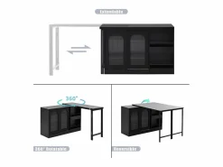 Isla central de cocina - con tabla pivotante deslizable - con puertas de vidrio y espacio de almacenamiento - MDF -^ModernLuxe Online
