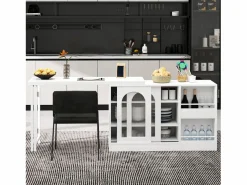 ModernLuxe Isla central de cocina - con tabla pivotante deslizante - con puertas de vidrio y espacio de almacenamiento - MDF - Blanco Sale