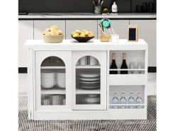 ModernLuxe Isla central de cocina - con tabla pivotante deslizante - con puertas de vidrio y espacio de almacenamiento - MDF - Blanco Sale