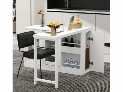 ModernLuxe Isla central de cocina - con tabla pivotante deslizante - con puertas de vidrio y espacio de almacenamiento - MDF - Blanco Sale