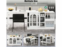 ModernLuxe Isla central de cocina - con tabla pivotante deslizante - con puertas de vidrio y espacio de almacenamiento - MDF - Blanco Sale