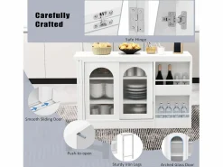 ModernLuxe Isla central de cocina - con tabla pivotante deslizante - con puertas de vidrio y espacio de almacenamiento - MDF - Blanco Sale
