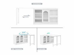ModernLuxe Isla central de cocina - con tabla pivotante deslizante - con puertas de vidrio y espacio de almacenamiento - MDF - Blanco Sale