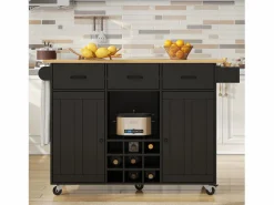 ModernLuxe Isla central de cocina - carrito con ruedas y plancha extensible - 3 cajones y 2 puertas - Negro Clearance