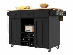 ModernLuxe Isla central de cocina - carrito con ruedas y plancha extensible - 3 cajones y 2 puertas - Negro Clearance