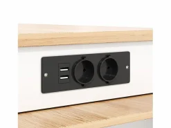 ModernLuxe Isla central de cocina - mesa de comedor extensible - con toma de corriente - con ruedas y espacio de almacenamiento - Natural + Blanco Clearance