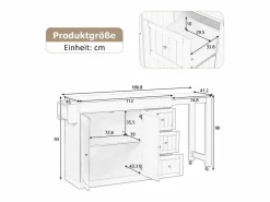 Isla central de cocina - mesa de comedor extensible - con 1 puerto USB y 1 puerto Type-C - con estante de especias y ruedas - Natural +^ModernLuxe Best