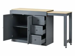 Isla central de cocina - mesa de comedor extensible - con 1 puerto USB y 1 puerto Type-C - con estante de especias y ruedas - Natural +^ModernLuxe Best