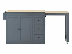 Isla central de cocina - mesa de comedor extensible - con 1 puerto USB y 1 puerto Type-C - con estante de especias y ruedas - Natural +^ModernLuxe Best