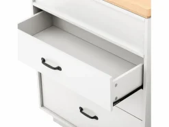 Isla central de cocina - mesa de comedor extensible - con iluminación LED - con toma de corriente - con ruedas y espacio de almacenamiento - Natural +^ModernLuxe Online