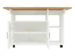 DripeX Isla Central de cocina 2 puertas y 3 estantes, con ruedas giratorias, mesa plegable, 120x30/70x79.5 cm, Blanco Best