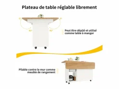 DripeX Isla Central de cocina 2 puertas y 3 estantes, con ruedas giratorias, mesa plegable, 120x30/70x79.5 cm, Blanco Best