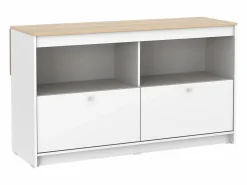 Vente-unique Isla central de cocina con 2 puertas y 2 huecos - Blanco y roble - TEKYNA Color natural claro / Blanco Outlet