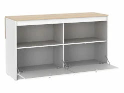 Vente-unique Isla central de cocina con 2 puertas y 2 huecos - Blanco y roble - TEKYNA Color natural claro / Blanco Outlet