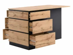 Vente-unique Isla Cocina|Isla central de cocina con 6 cajones y 4 compartimentos de MDF - Natural y Negro - POMARELA