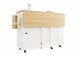 DripeX Isla Cocina|Isla central de cocina con estante para vino 2 cajones y 2 puertas - 2 enchufes - +natural - 131.5x43/76x90.7cm