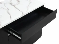 Vente-unique Isla Cocina|Isla central de cocina con almacenamiento - Efecto mármol blanco y negro - MEILI