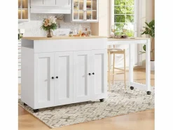 Isla central de cocina con 4 puertas - Tablero extensible - 118(180)x46x94 cm - + natural^ModernLuxe Discount