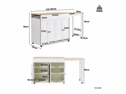 Isla central de cocina con 4 puertas - Tablero extensible - 118(180)x46x94 cm - + natural^ModernLuxe Discount