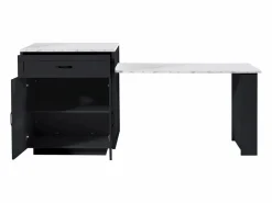 ModernLuxe Isla Cocina|Isla central de cocina con 2 puertas y 2 cajones - Tablero extensible - Encimeras de mármol artificial - 133(202)x59x93,5 cm - Para 2 a 6 personas - + Blanco