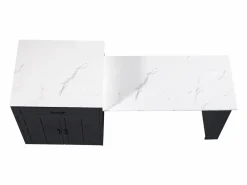 ModernLuxe Isla Cocina|Isla central de cocina con 2 puertas y 2 cajones - Tablero extensible - Encimeras de mármol artificial - 133(202)x59x93,5 cm - Para 2 a 6 personas - + Blanco