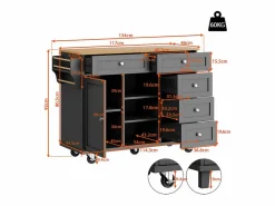 Isla central de cocina con 5 cajones 3 nichos y 1 puerta, con patas fijas y ruedas, 134x46x92cm -^DripeX Clearance