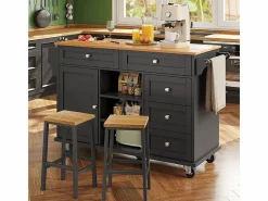Isla central de cocina con 5 cajones 3 nichos y 1 puerta, con patas fijas y ruedas, 134x46x92cm -^DripeX Clearance