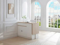 Vente-unique Isla central de cocina con almacenamiento en MDF - Blanco y natural - HELOMY Color natural claro / Blanco Outlet