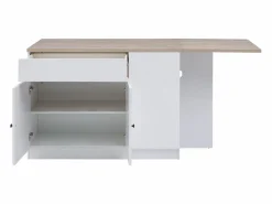 Vente-unique Isla central de cocina con almacenamiento en MDF - Blanco y natural - HELOMY Color natural claro / Blanco Outlet