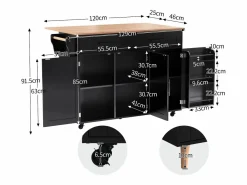 ModernLuxe Isla central de cocina móvil - Tablero extensible - 2 cajones + puertas de armario para almacenamiento - Negro Sale