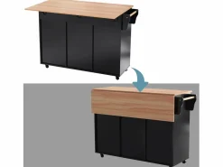 ModernLuxe Isla central de cocina móvil - Tablero extensible - 2 cajones + puertas de armario para almacenamiento - Negro Sale