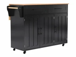 ModernLuxe Isla central de cocina móvil - Tablero extensible - 2 cajones + puertas de armario para almacenamiento - Negro Sale