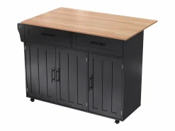 ModernLuxe Isla central de cocina móvil - Tablero extensible - 2 cajones + puertas de armario para almacenamiento - Negro Sale