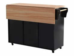 ModernLuxe Isla central de cocina móvil - Tablero extensible - 2 cajones + puertas de armario para almacenamiento - Negro Sale