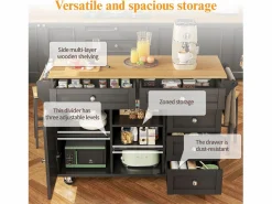 ModernLuxe Isla central de cocina móvil - 5 cajones y 5 compartimentos - MDF - Negro New