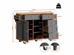 ModernLuxe Isla central de cocina móvil - 5 cajones y 5 compartimentos - MDF - Negro New
