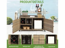 Isla central de ratán con 2 puertas, estilo bohemio natural con 2 estantes, con ruedas para fácil desplazamiento, ideal para terraza o jardín^ Discount