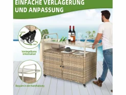 Isla central de ratán con 2 puertas, estilo bohemio natural con 2 estantes, con ruedas para fácil desplazamiento, ideal para terraza o jardín^ Discount