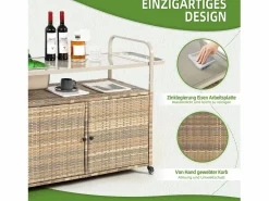 Isla central de ratán con 2 puertas, estilo bohemio natural con 2 estantes, con ruedas para fácil desplazamiento, ideal para terraza o jardín^ Discount
