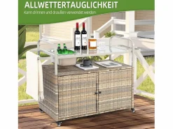 Isla central de ratán con 2 puertas, estilo bohemio natural con 2 estantes, con ruedas para fácil desplazamiento, ideal para terraza o jardín^ Discount
