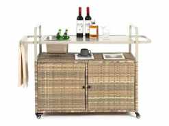 Isla central de ratán con 2 puertas, estilo bohemio natural con 2 estantes, con ruedas para fácil desplazamiento, ideal para terraza o jardín^ Discount