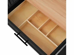 OKWISH Isla central móvil con mesa plegable, 3 puertas y 2 cajones de almacenamiento - Negro