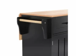 OKWISH Isla central móvil con mesa plegable, 3 puertas y 2 cajones de almacenamiento - Negro
